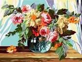 Schilderen op nummer 50x40cm op frame: bloemen in vaas
