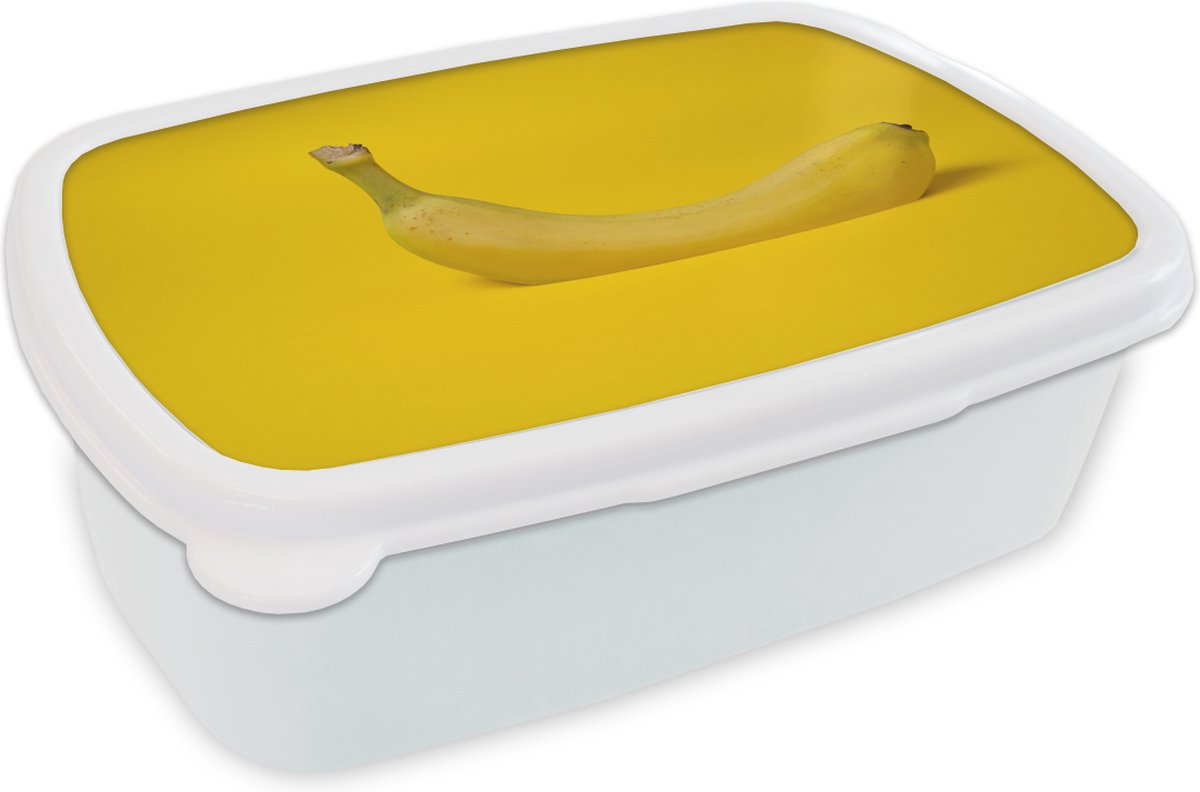 Broodtrommel Wit - Lunchbox - Brooddoos - Banaan - Fruit - Geel - 18x12x6 cm - Volwassenen