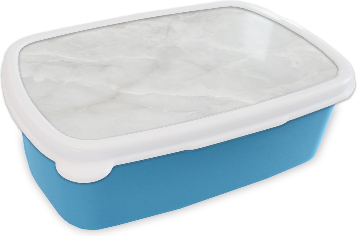 Broodtrommel Blauw - Lunchbox - Brooddoos - Marmer - Wit - Chic - 18x12x6 cm - Kinderen - Jongen