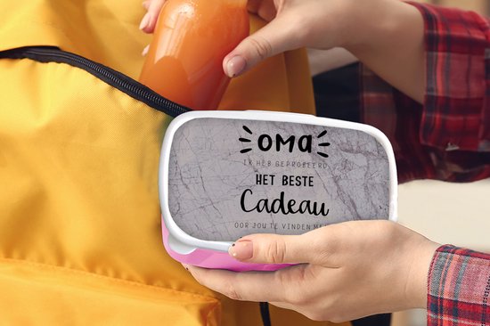 Lunch box Rose - Lunch box - Boîte à pain - Cadeau pour grand-mère - Vous nous avez déjà - Marbre Zwart - 18x12x6 cm - Enfants - Fille