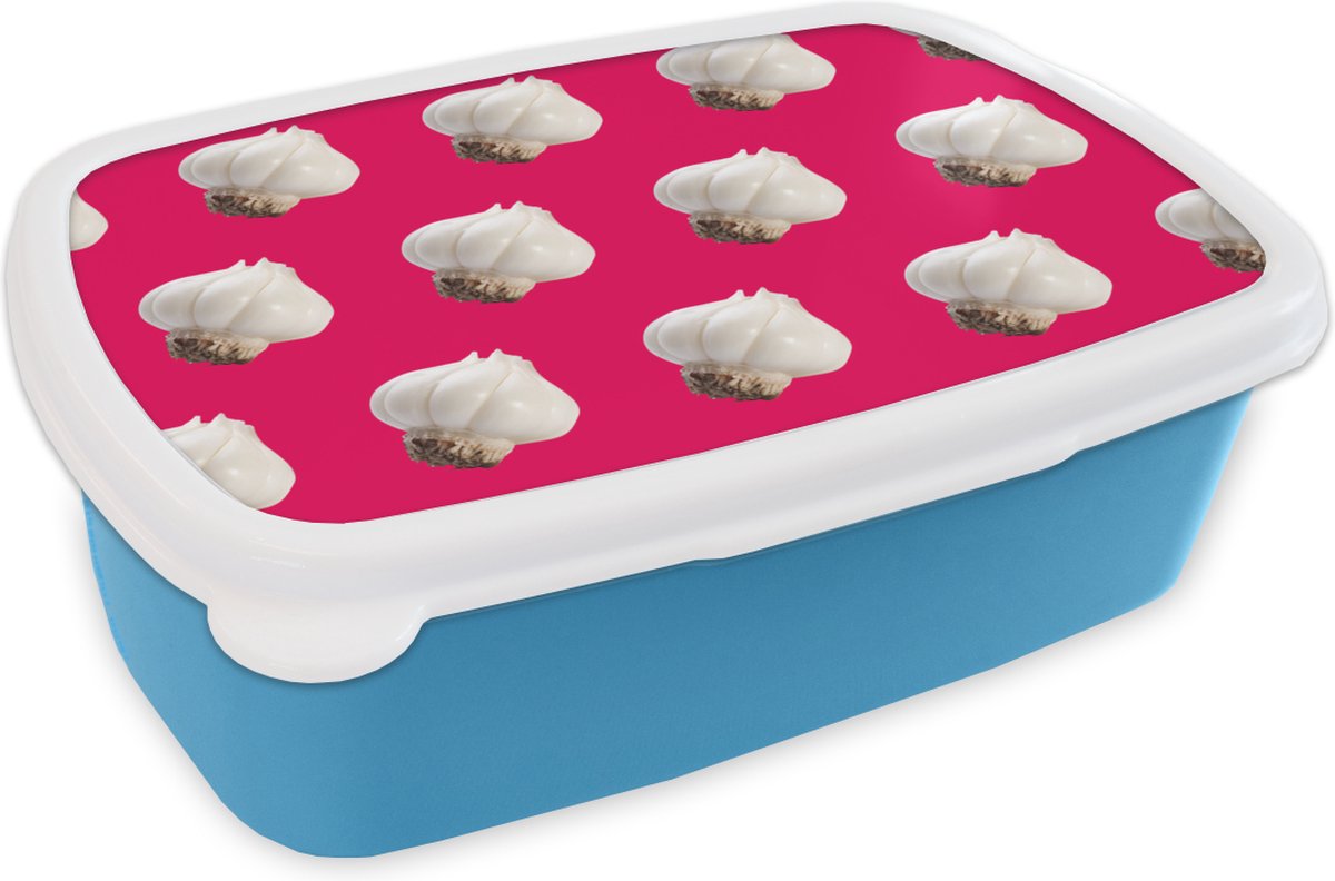Broodtrommel Blauw - Lunchbox - Brooddoos - Knoflook - Patroon - Rood - 18x12x6 cm - Kinderen - Jongen