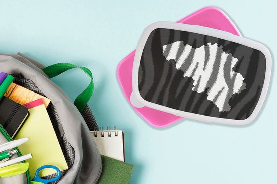 Boîte à pain Rose - Lunch box - Boîte à pain - Carte - België - Zebra - 18x12x6 cm - Enfants - Fille