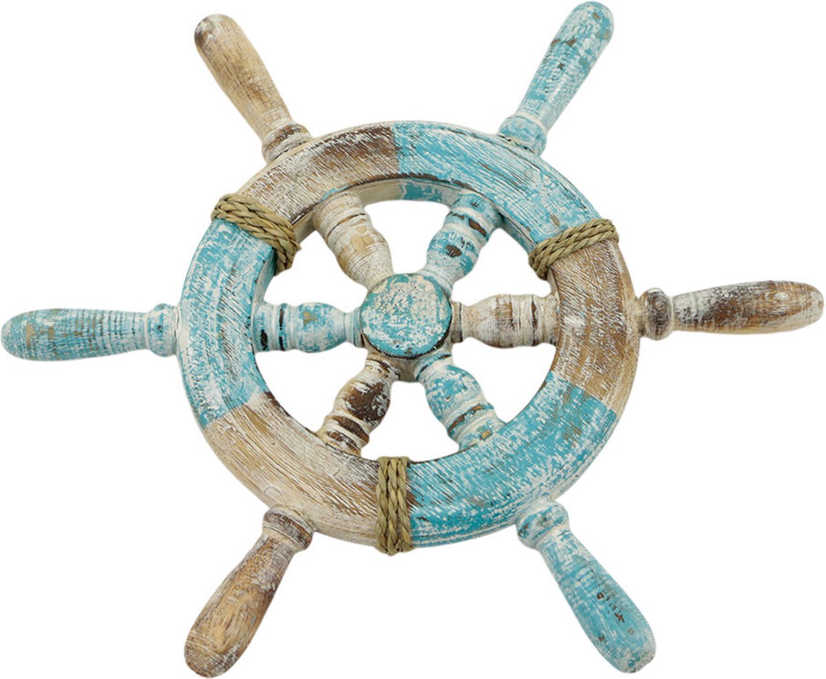 Wanddecoratie - Roer - Hout - Turquoise - 35x35x3 cm - Indonesie - Sarana - Fairtrade