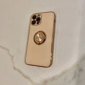 Telefoonhoesje met ring iPhone 12 Pro - Zalm/roze - Telefoonhoesje met magneet - Telefoonhoes - Luxe siliconen telefoonhoes - Hoes met ring en magneet