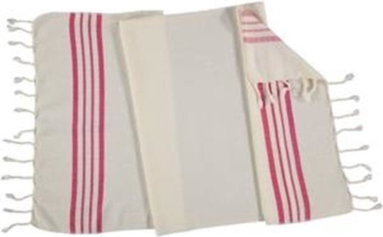 Kleine Hamamdoek Krem Sultan Natural Fuchsia - 100x50cm - dunne katoenen handdoek - sneldrogende saunahanddoek (niet geschikt als lendendoek)