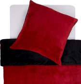 7dreams® Cashmere Touch beddengoed 135 x 200 cm + 80 x 80 cm - rood/zwart - pluche winter omkeerbaar beddengoed - zeer zacht - met ritssluiting
