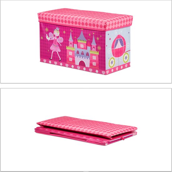 Roze opbergkist met prinses en kasteel, ook gevouwen.