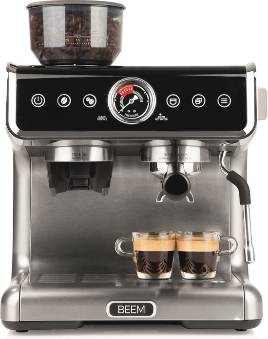 BEEM Espressomachine Grind Profession – 15 bar – incl. bonenmaler – 30 maalstanden - espressoapparaat – koffiezetapparaat - Zwart