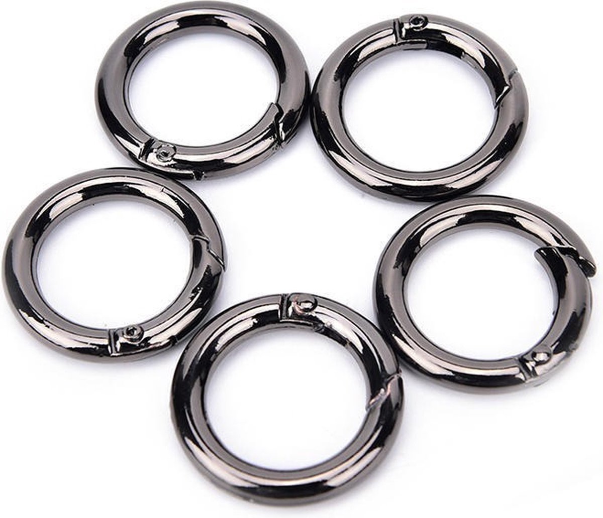 O-ring met veersluiting - 10mm - Gun metal- 5 stuks