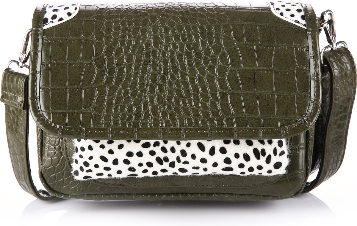 Michelle Bags and Accessories - Luxe schoudertas in Croco groen met Cheetah print