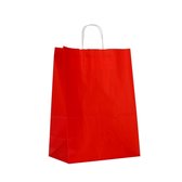 50 papieren draagtassen | Rood | (24x12x31cm) | papieren tassen kraft | met gedraaide handvatten