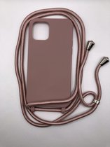 Hoogwaardige Siliconen Backcover met Koord - Geschikt voor iPhone 13 mini - Premium Kwaliteit TPU Siliconen Hoesje - Oudroze