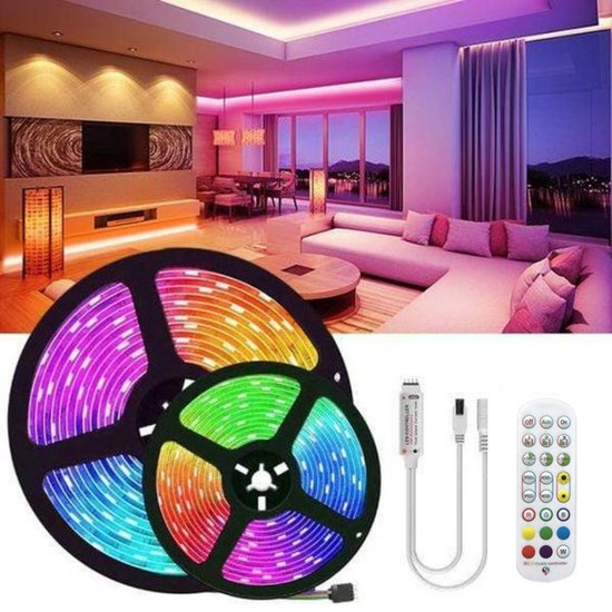 LED strip - 5 meter - RGB - met afstandsbediening - zelfklevend ...