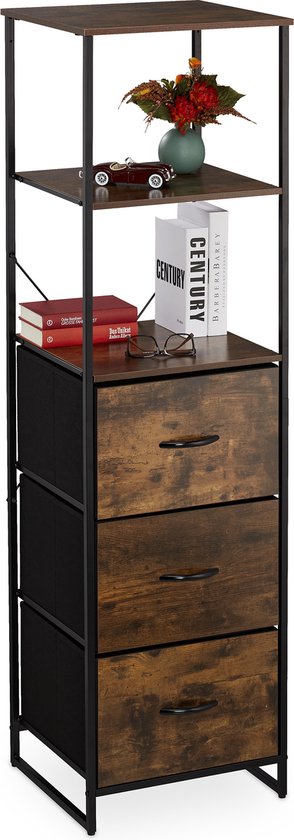 Relaxdays Commode 3 tiroirs - meuble de rangement vintage - commode industrielle - noir/brun