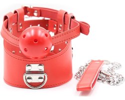 Nooitmeersaai - Rode halsband met ball gag en riem