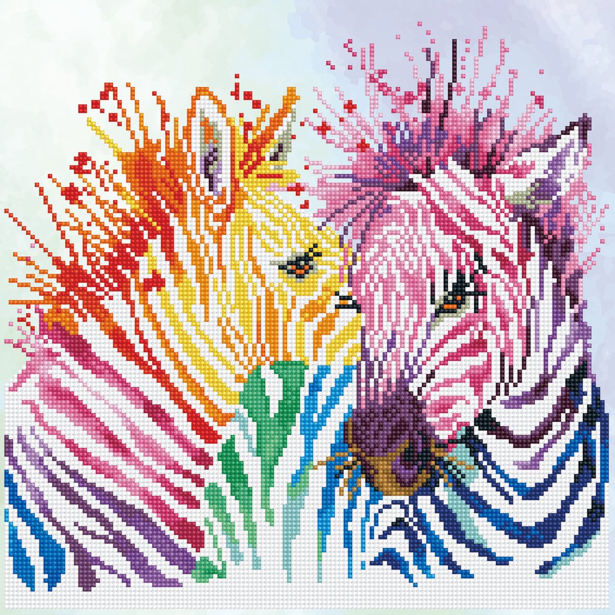 DIAMOND DOTZ Rainbow Zebra's - Diamond Painting - 14.563 Dotz - 40x40 cm