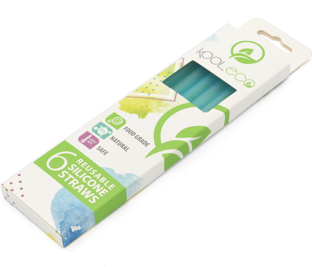 KOOLECO - Platinum Siliconen Herbruikbare Transparante Rietjes (6 stuks) - Aqua