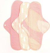 ImseVimse nachtverband / kraamverband Pink Sprinkle - 3 stuks - wasbaar maandverband Nacht / Night / Super - Bloesem roze mix