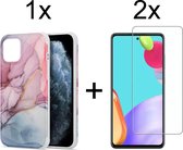 Samsung A52/A52S Hoesje - Samsung Galaxy A52/A52S Hoesje Marmer Roze/Blauw Siliconen Case - 2x Samsung A52/A52S Screenprotector