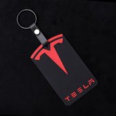 JP-CarParts - Tesla Model 3 Moderne Kaarthouder en Sleutelhanger - Kaarthouder / Sleutelhouder / Pashouder - Tesla Accessoires - Zwart met Rood