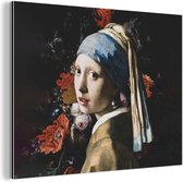 Wanddecoratie Metaal - Aluminium Schilderij Industrieel - Meisje met de parel - Vermeer - Bloemen - 160x120 cm - Dibond - Foto op aluminium - Industriële muurdecoratie - Voor de woonkamer/slaapkamer