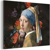 Wanddecoratie Metaal - Aluminium Schilderij Industrieel - Meisje met de parel - Vermeer - Bloemen - 160x120 cm - Dibond - Foto op aluminium - Industriële muurdecoratie - Voor de woonkamer/slaapkamer