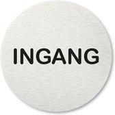 Pictogram Ingang - aluminum rvs look - deurbordje - 8,5 x 8,5 cm - zelfklevend - rond