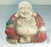 Lachende Boeddha - Dikbuik Boeddha - Hout - Beeld - Hoog 20 cm.