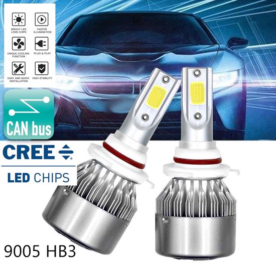 9005/9006 HB3 HB4 Ampoules LED (lot de 2) 6000k Wit Brillant 8000LM IP68  Watt CANbus