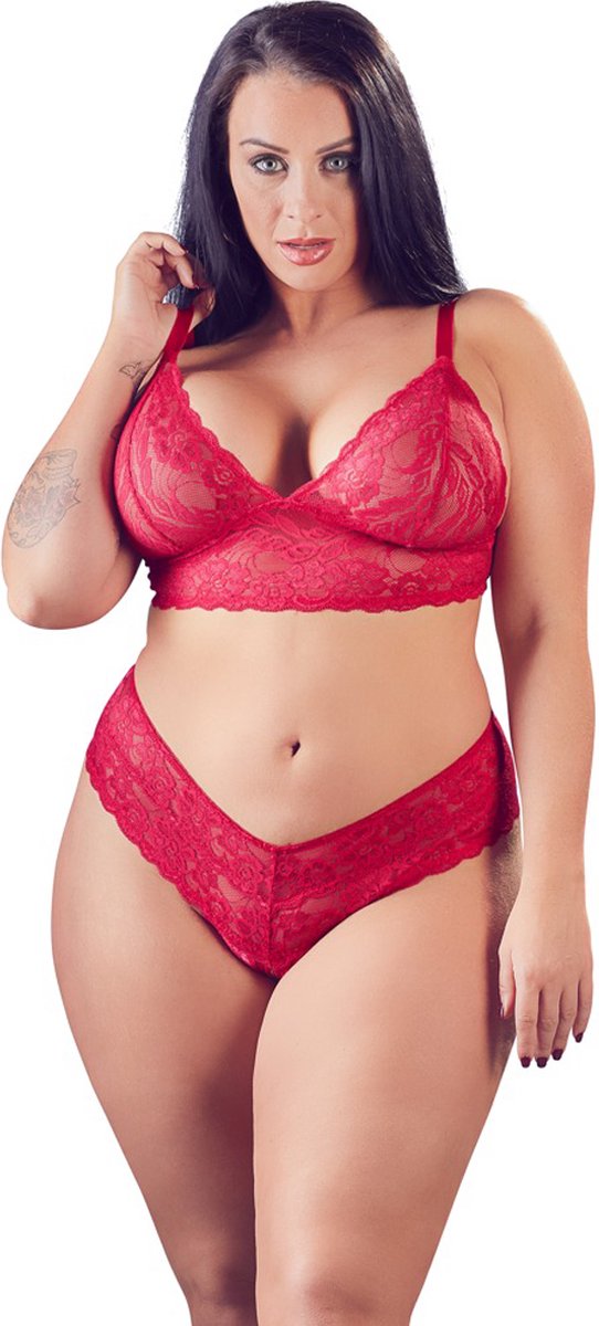 Goedkoopste Cottelli Plus Size – Lingerie Set met Open String voor Uitstraling vol Passie – Maat XL – Rood