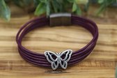 Bubbels sieraden leren armband met schuifbedel vlinder paars - L11