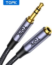 TOPK® | AUX Kabel | 1 Meter | Verguld | 24K Gold Plated | Stereo Audio Jack Kabel 3.5 mm | Male to Female | Geweven | Zwart