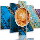 Trend24 - Canvas Schilderij - Koffie - Vijfluik - Voedsel - 150x100x2 cm - Blauw