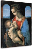 Trend24 - Canvas Schilderij - Madonna Litta - Da Vinci Reproduction - Schilderijen - Reproducties - 80x120x2 cm - Blauw