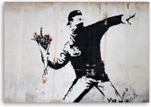 Trend24 - Peinture sur toile - Street Militant Banksy Street Art - Peintures - Reproductions - 100x70x2 cm - Zwart