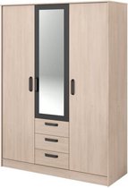 PARISOT Garderobe - Eiken en zwart decor - 3 deuren en 3 laden - Modern - L 147.7 x D 55 x H 202 cm - DREAM