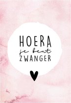 Ansichtkaart - A6 - 10x15cm - Roze Wit - Zwanger - Hoera je bent zwanger! - 1 stuk