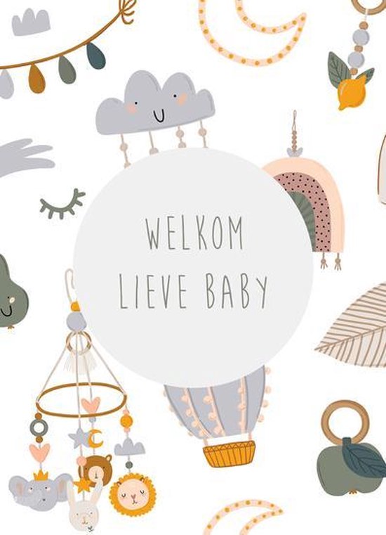 Geboortekaart - Ansichtkaart - Met Kraft Envelop - A6 - 10x15cm - Baby Symbolen - Welkom lieve baby - 4 stuks