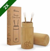 Bamboozy 2x Herbruikbare Wattenstaafjes Bamboe met Bamboehouder Wasbare Oorstaafjes Oorstokjes Zero Waste Plastic vrij Duurzaam