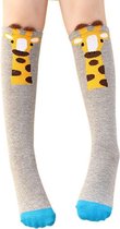 1 Paar kniekousen giraf grijs - lange sokken meisjes 6-12 jaar - 100% katoen
