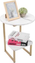 Dakta® Bijzettafel | Rond en vierkant | Wit | Goud marmer | Tafeltje | 2 laags | Tafel
