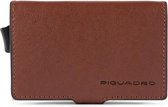 Piquadro Black Square Double Creditcard Case With Sliding System Tobacco Leather