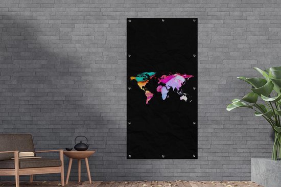 Affiche clôture Wereldkaart - Couleur - Aquarelle - 100x200 cm - Toile jardin