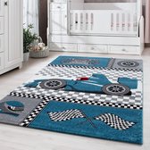 Kindertapijt  Racewagen Blauw Vloerkleed - 160x230- Kinderkamer - Babykamer - Baby - Kids - Jongens en Meisjes - Kinderen