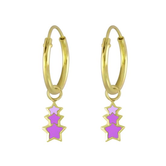 Joy|S - Zilveren ster bedel oorbellen - paarse sterren - oorringen - 14k goudplating