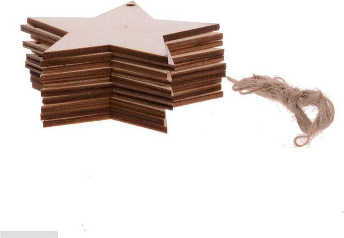 ProductGoods - Houten Sterren - Kersthangers - Zelf in te kleuren - Set van 10 stuks - Kerstdecoratie