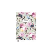 Hobbit agenda mini A7 2022 - Heel klein A7 formaat weekagenda - harde kaft - 1 week op 2 pagina's - type D3 - design van vogels en roze rozen