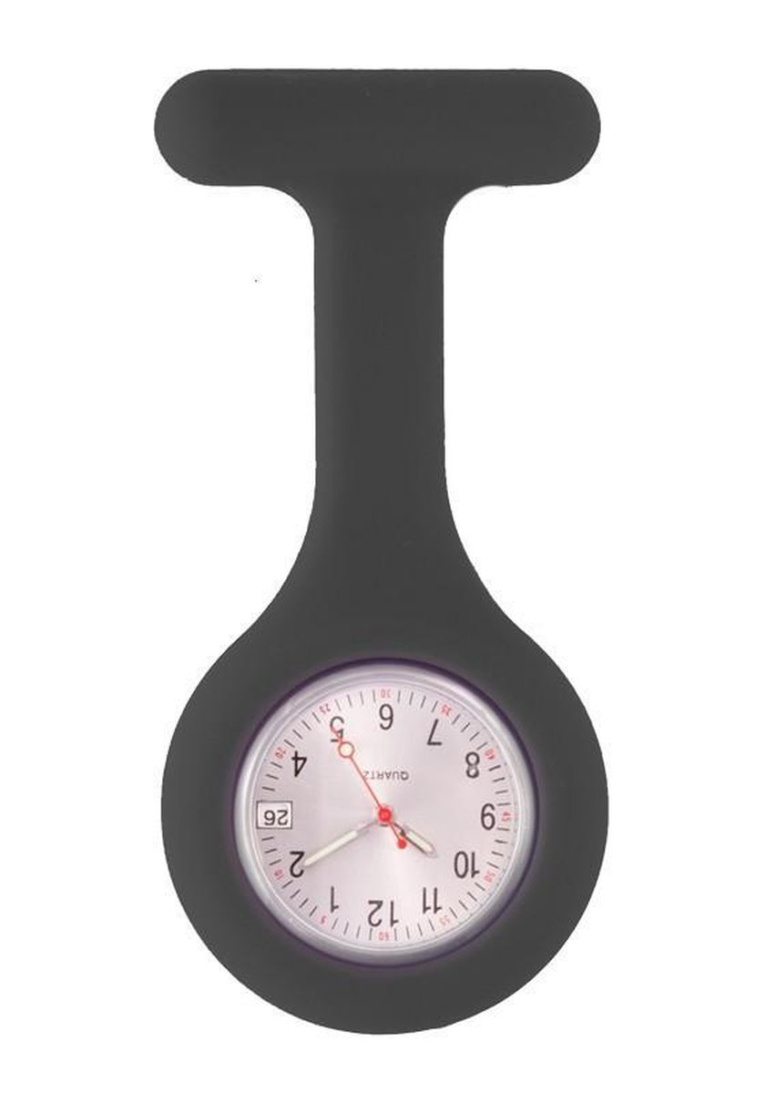 Siliconen Verpleegsterhorloge met Quartz Uurwerk Datum Zwart - Siliconen horloge - Zusterhorloge - Glow in the dark Wijzers