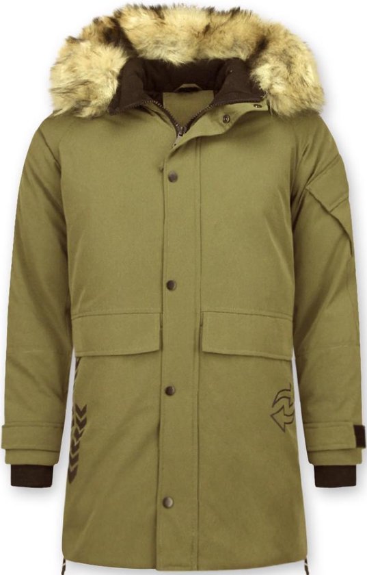 Enos Long Parka Jacket Hommes - Avec Col En Fourrure - Vert Hommes Veste D'hiver Hommes Veste Taille XS