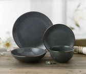 servies 24 delig donker grijs met zwarte stippen